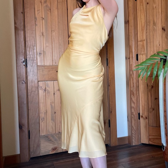 Quince Washable Stretch Silk High Neck Midi Dress Butter Yellow Large NWT - Picture 7 of 16